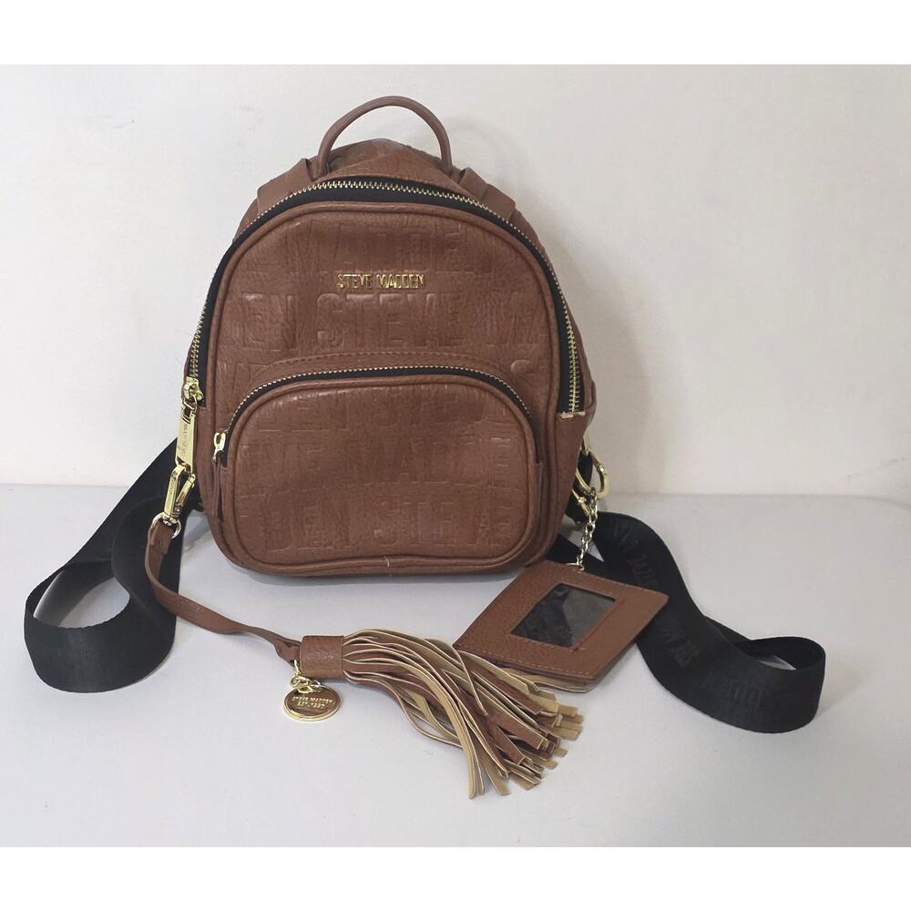 Steve Madden Logo Embossed Mini Backpack Tassel Charm Card Holder